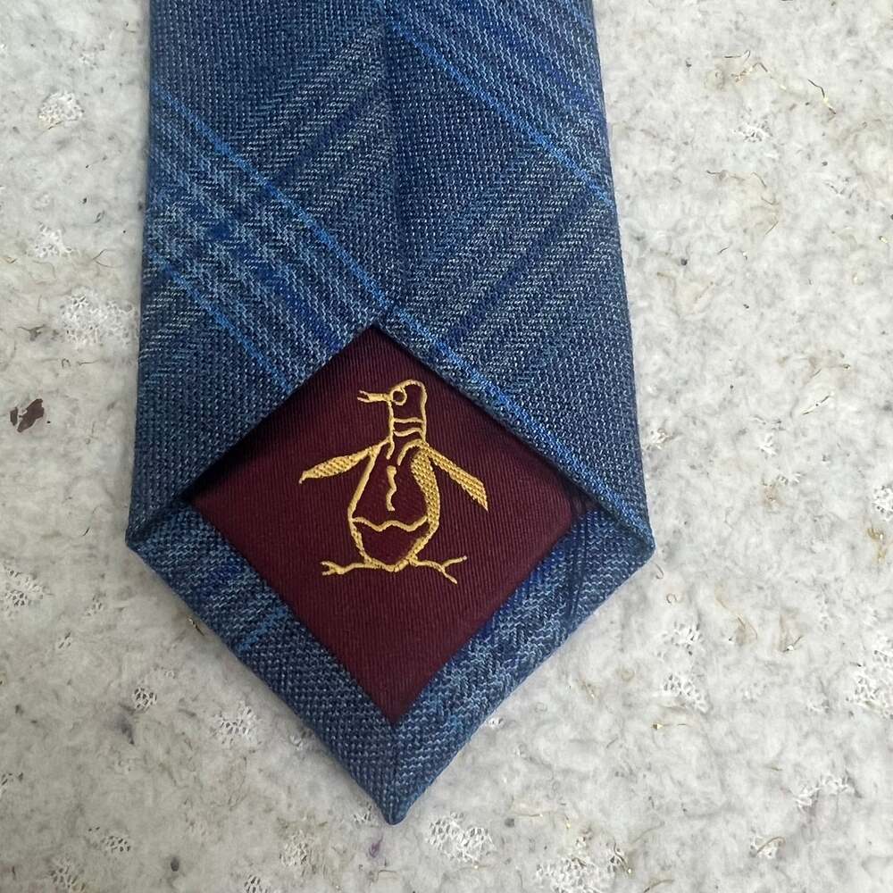 Mens Penguin by Munsingwear Neck Tie Viscose Blend Blue Plaid : - Picture 3 of 9